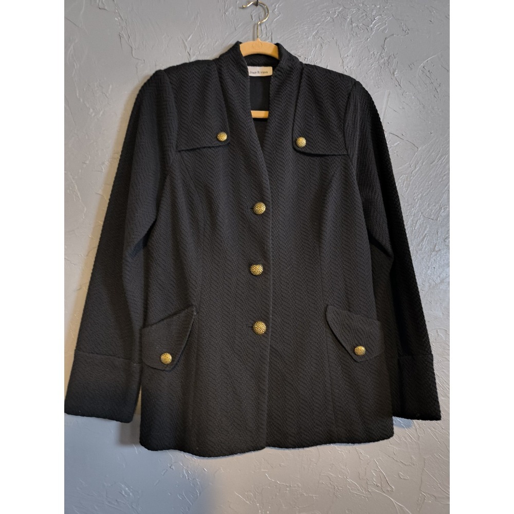 Joan Rivers Knit Lady Jacket Blazer Cardigan Gold Buttons Black Size Small